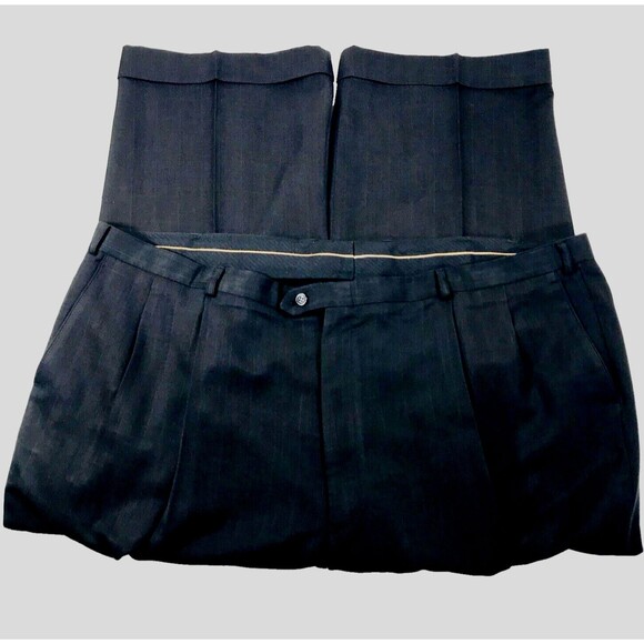 Vanetti Dress Pants Black Stripe 50 52 Pleated Cuffed Mens Le Collezioni - Picture 3 of 12